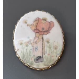 Vintage Betsey Clark Cameo Charmer Brooch Girl Dreams Flowers Porcelain Pin 70s